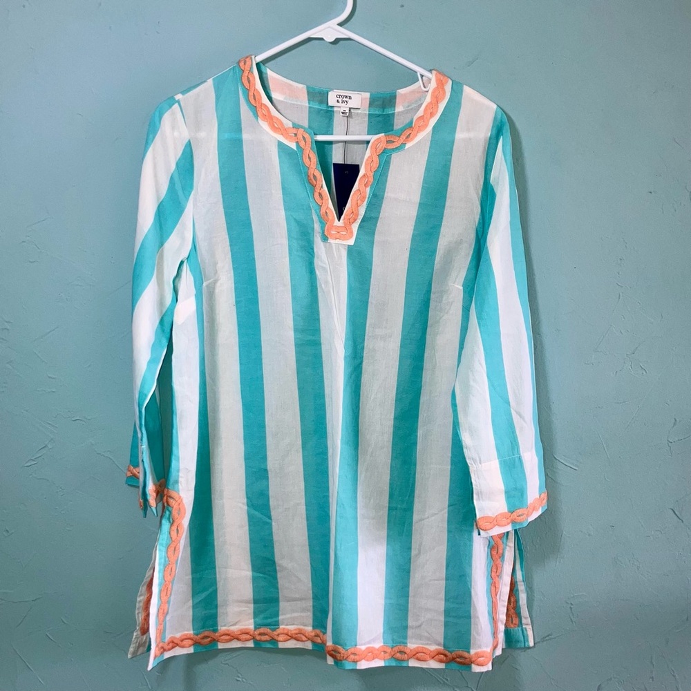 NWT Crown & Ivy Striped Tunic with Embroidery Women’s Size M